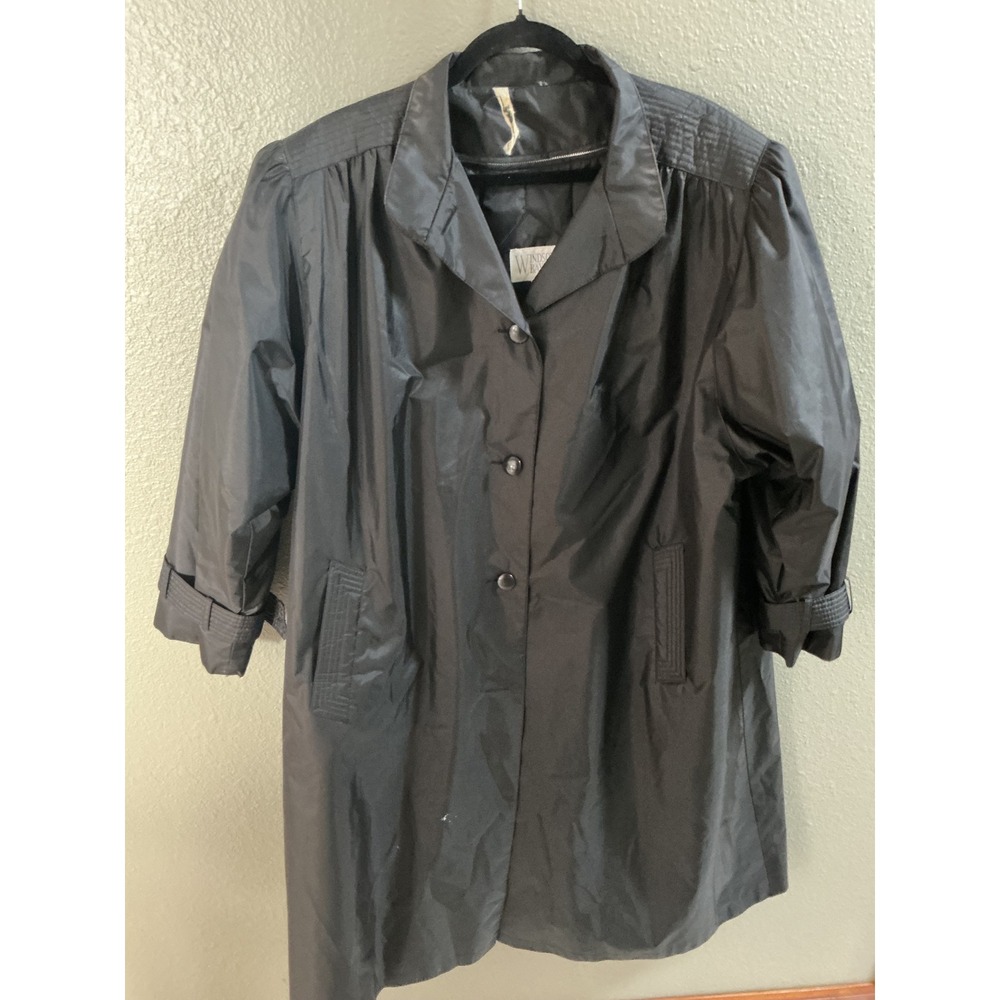 Windsor Bay Vintage Black Rain Coat Button Front Pockets 22WP RN 11935